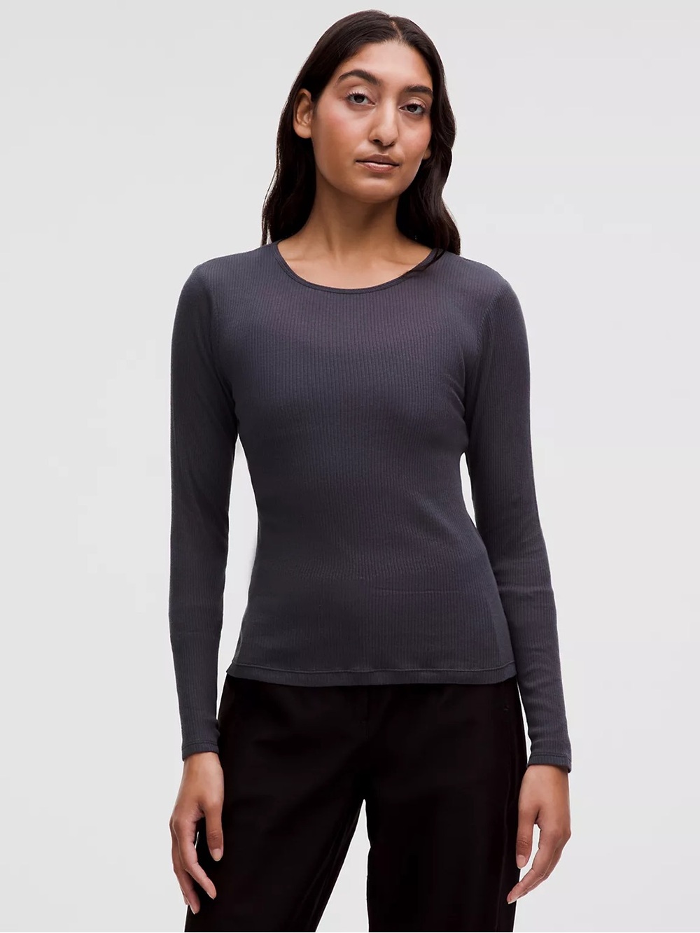 Sheer Cotton Ribbed Crewneck
Long-Sleeve Shirt